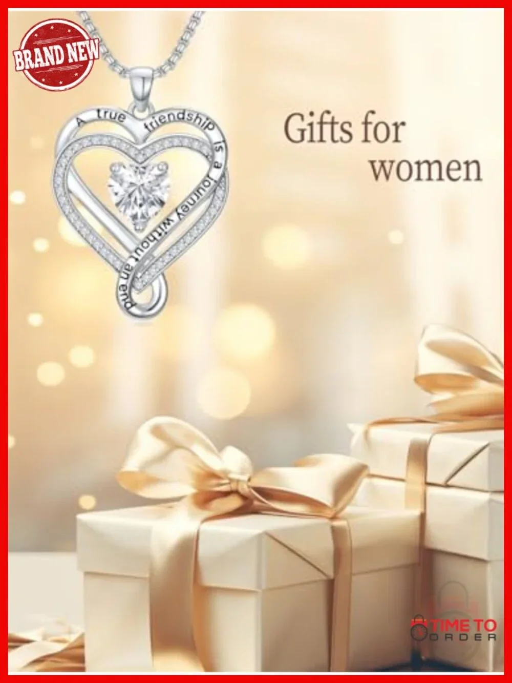 White Gold Plated Heart Pendant Necklace with Cubic Zirconia